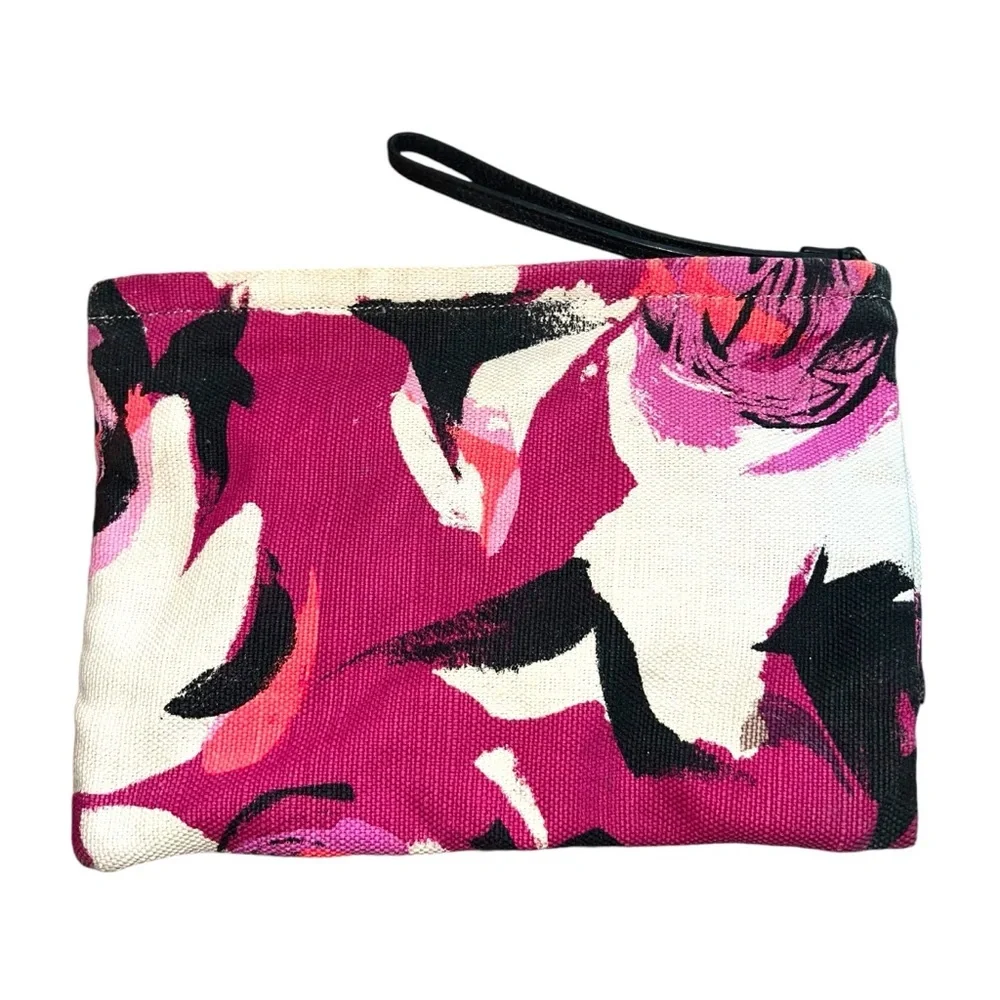 Kate Spade canvas floral bow clutch leather handle zipper closure wristlet - Picture 5 of 11